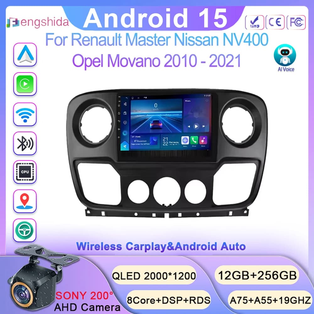 Android Car Radio For Renault Master Nissan NV400 Opel Movano 2010 - 2021 Multimedia Video Player Navigation GPS Stereo CarPlay