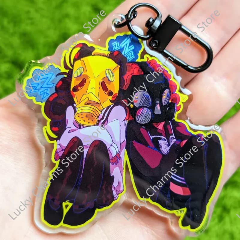 Y2K Gas Mask Girl Cartoon Acrylic Bag Charm Double Character Dark Street Style Backpack Hanging Ornament Teen Gift