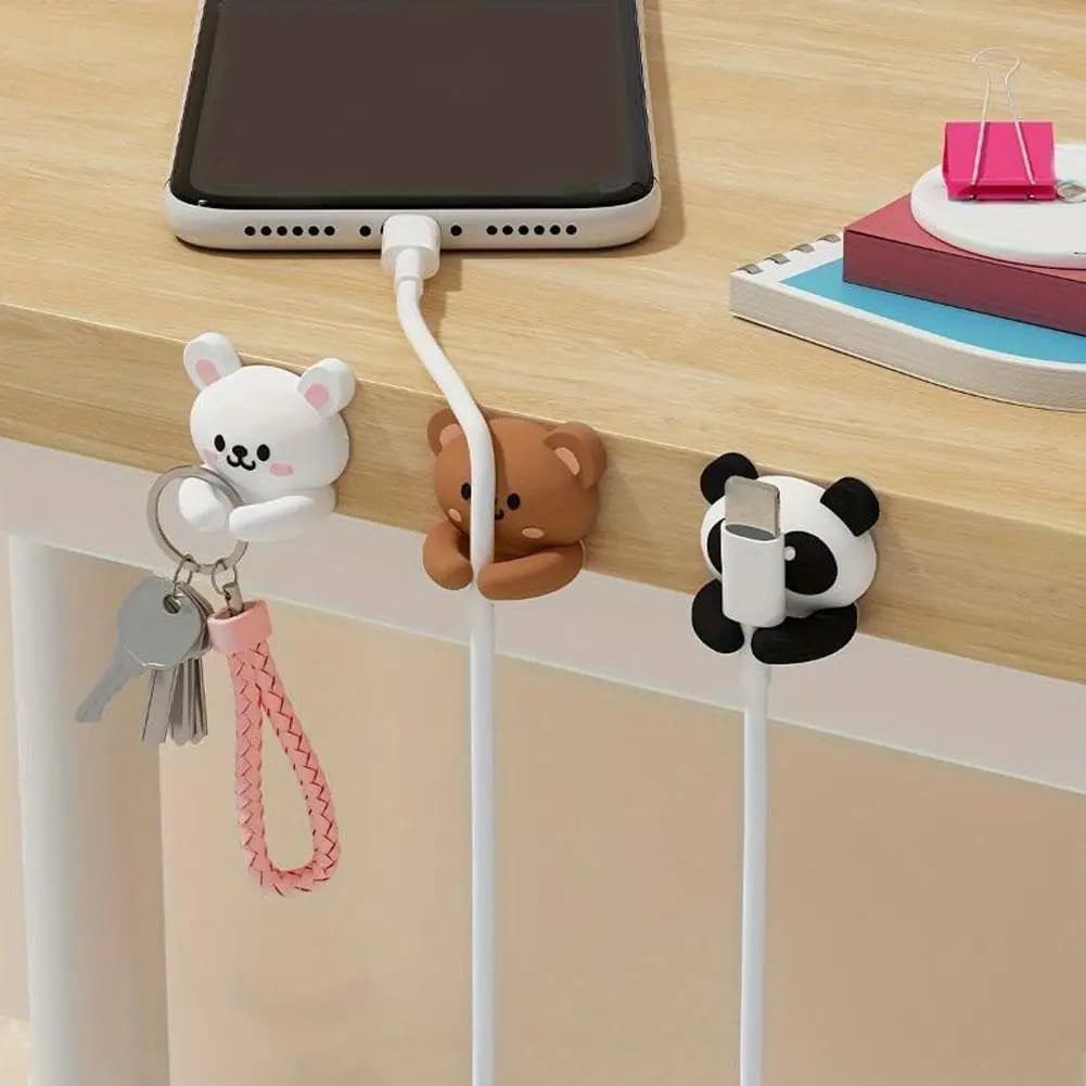 Clip Organizzatori per Cavi a Forma di Animali Cartoon, Ganci Adesivi da Parete per Gestione Cavi Dati Telefono, Supporto per Cavi e Portachiavi