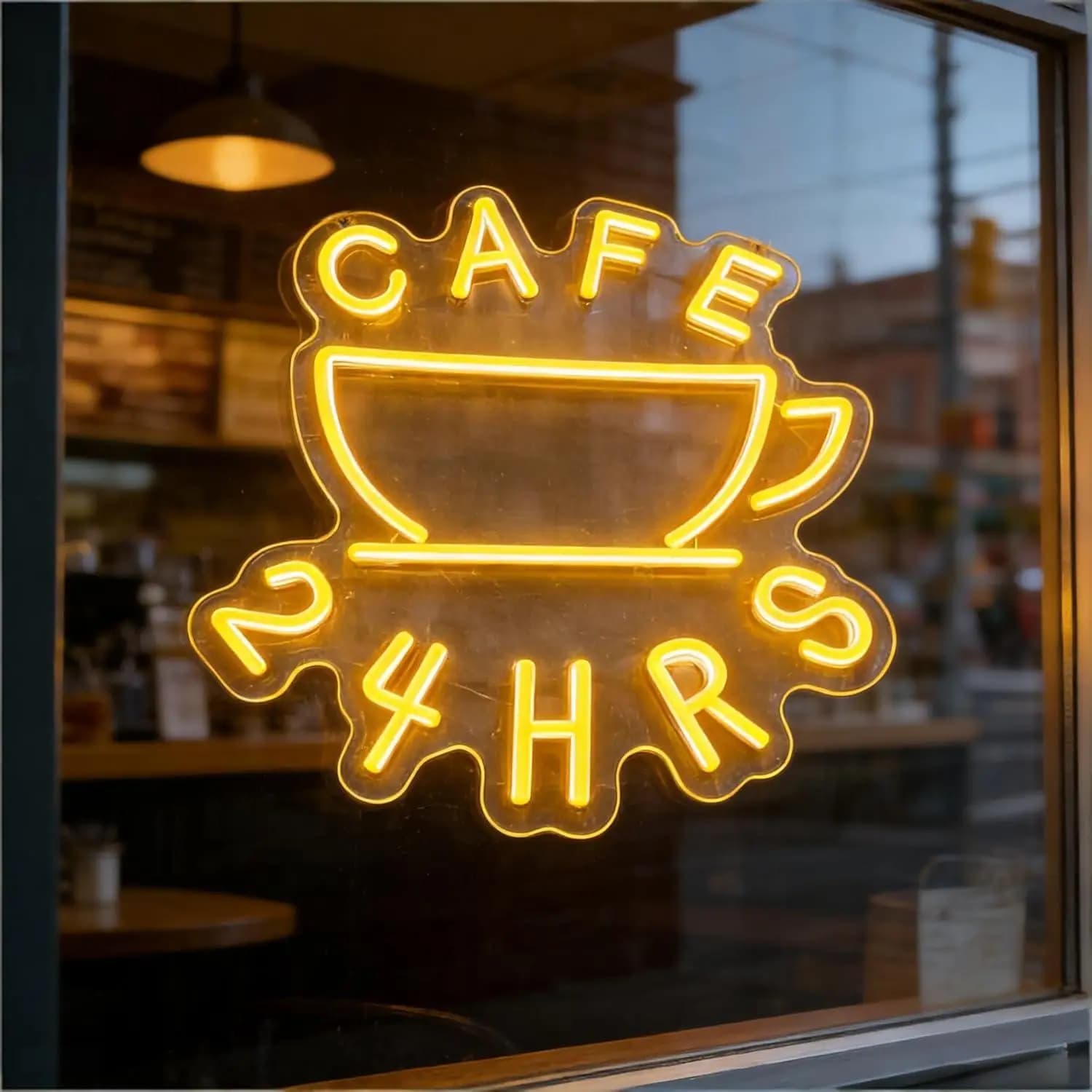 Insegna al Neon 'Cafe 24 HRS' con Luce LED Dimmerabile USB per Ristoranti, Caffetterie, Negozi, Insegna 'Aperto', Decorazione Murale