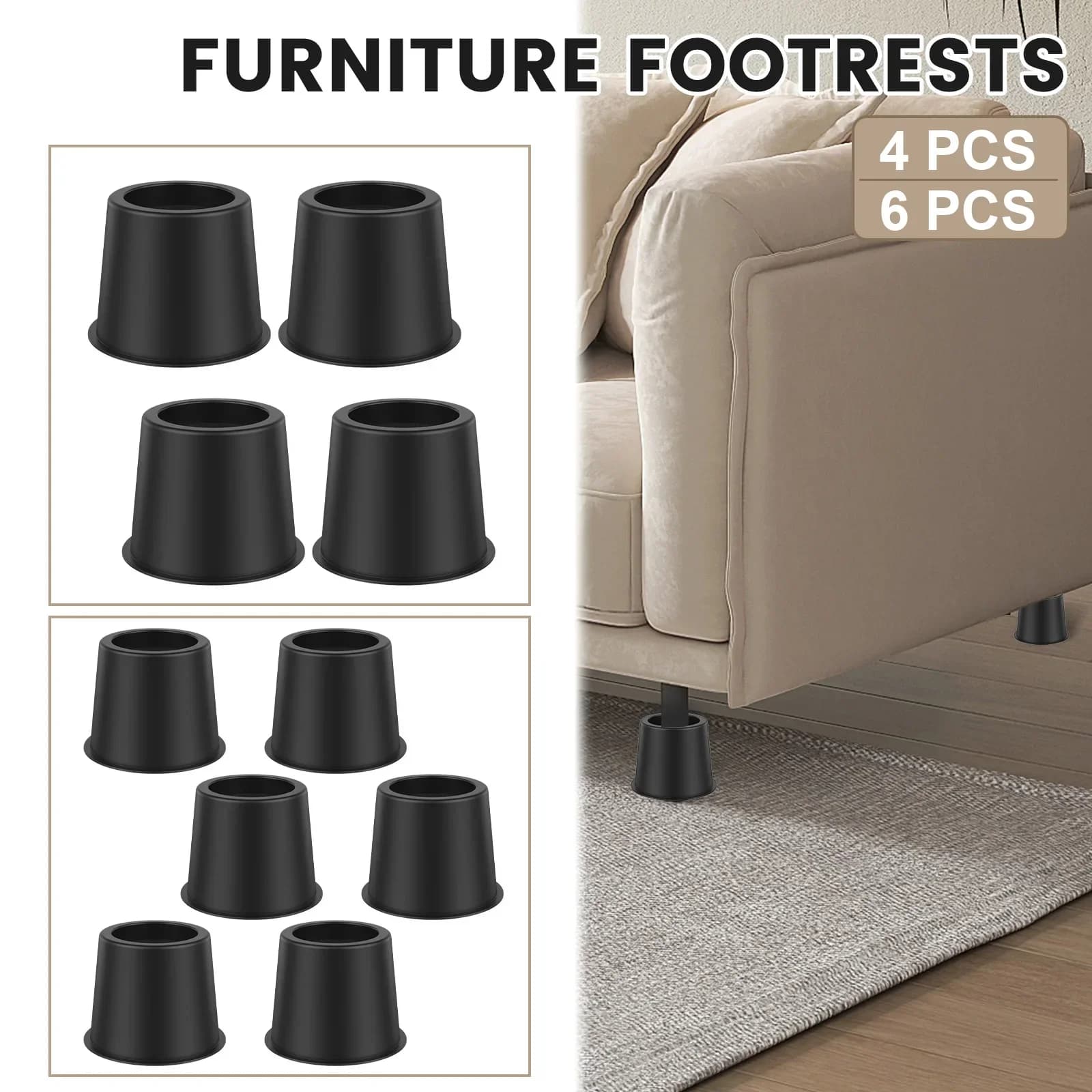 Set di 4/6 Rialzi per Letto da 4 Pollici, Resistenti, Rotondi, in Plastica, per Sollevare Letti, Divani, Tavoli
