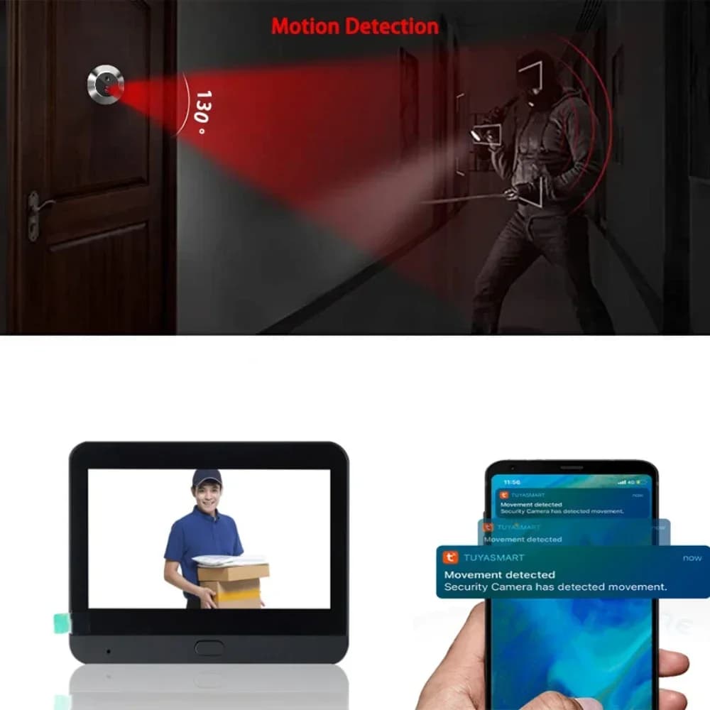 Videocitofono da 4,3 pollici Controllo accessi digitale 120 gradi grandangolare 1080P Sensore automatico Porta Eye Camera WIFI Campanello elettronico