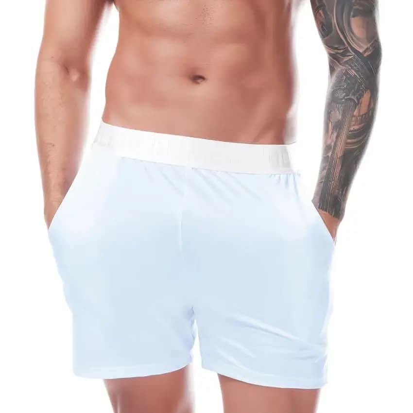 Men's Boxers Satin Ice Silky Underwear Shorts Bugle Pouch Boxers Breathable Sports Short Pants With Pocket Extended Underpants
