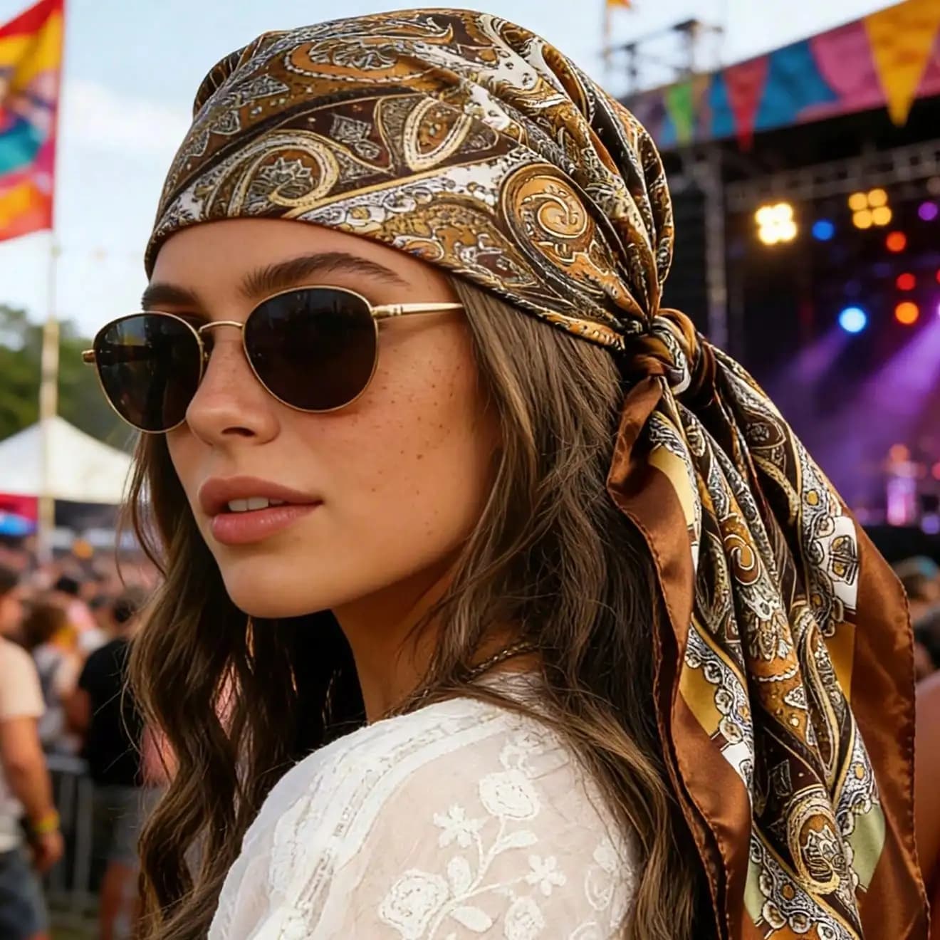 1 piece high-density printed satin paisley bohemian vintage square scarf, a year-round women's scarf suitable for holidays, travel, parties, and casual daily wear