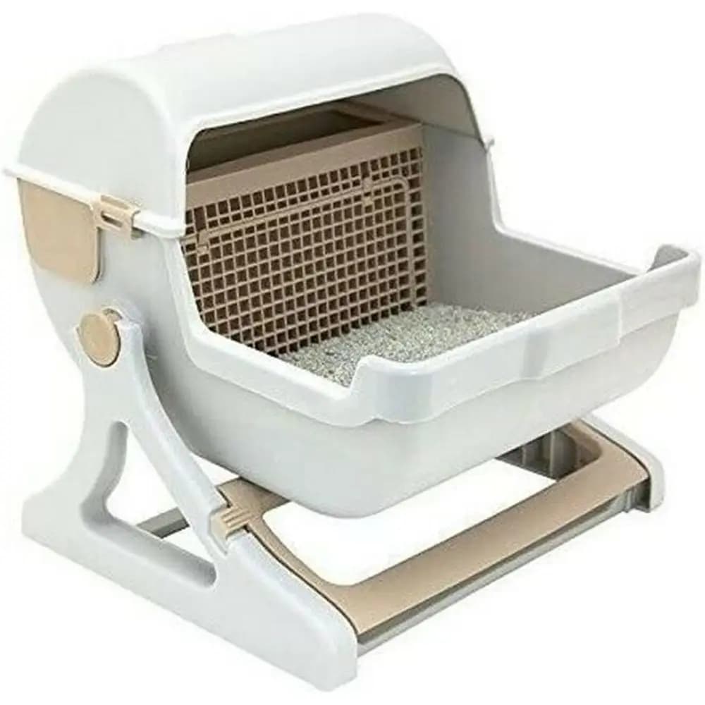 Lettiera per gatti semiautomatica per pulizia rapida per animali domestici Kit dietrazione per gatti di lusso Sandbox Biancheria da letto Padelle per animali domestici Mascotas (Colore: Whi