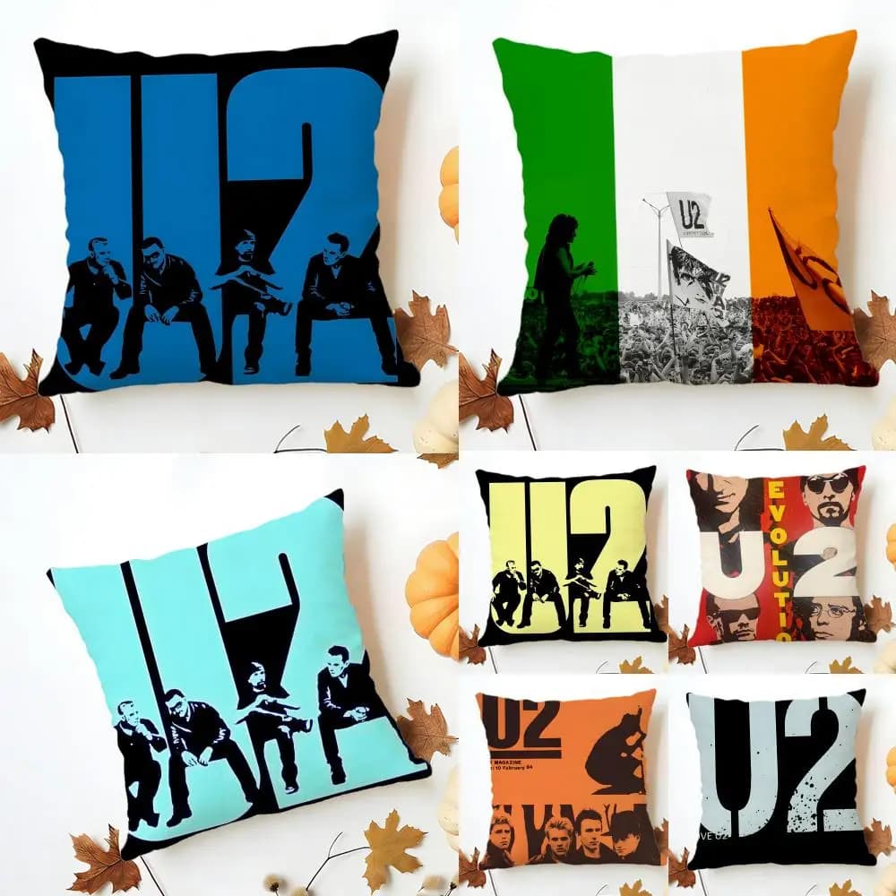 Iconic Anthemic Rock Band U-U2 Mans Fodera per cuscino in lino lavabile, morbida, per divano letto, accogliente decorazione per la casa