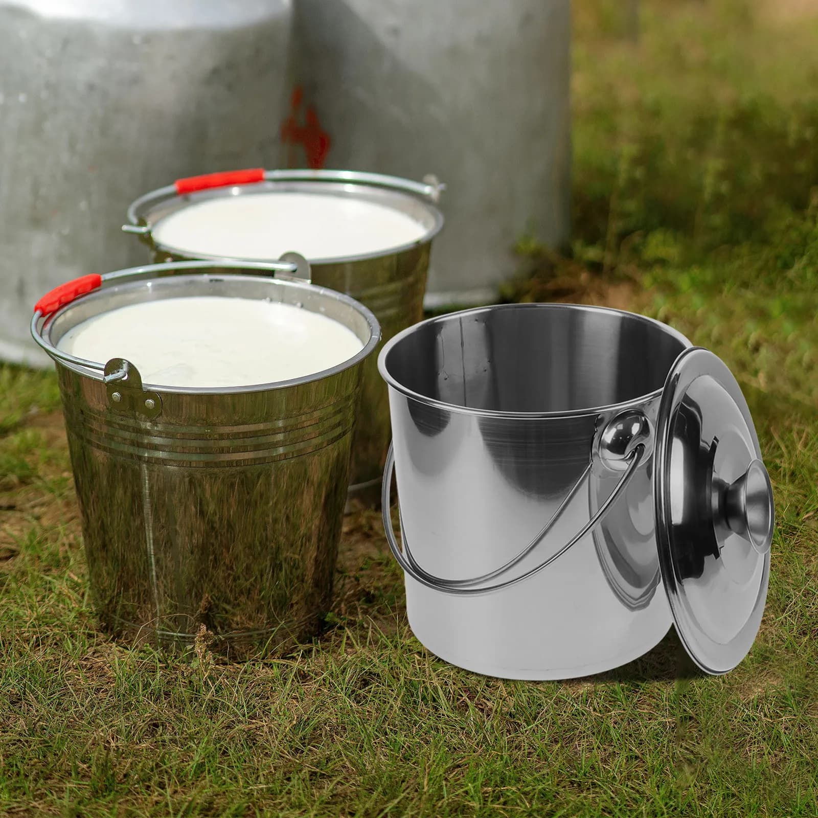 Stainless Steel Milk Bucket Food Storage Container With Lid Portable Kitchen Bucket For Rice Flour Oil Coffee Beans