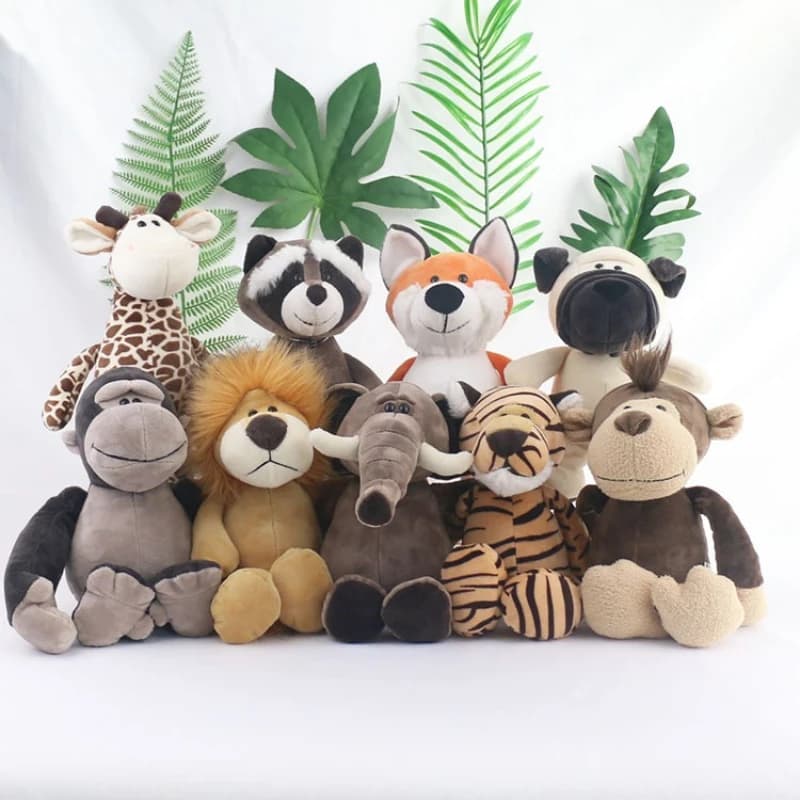 25cm Jungle Animal Series Plush Toy Tiger Lion Fox Rhinoceros Hippo Stuffed Dolls Realistic Wild Animal Plushies Birthday Gift
