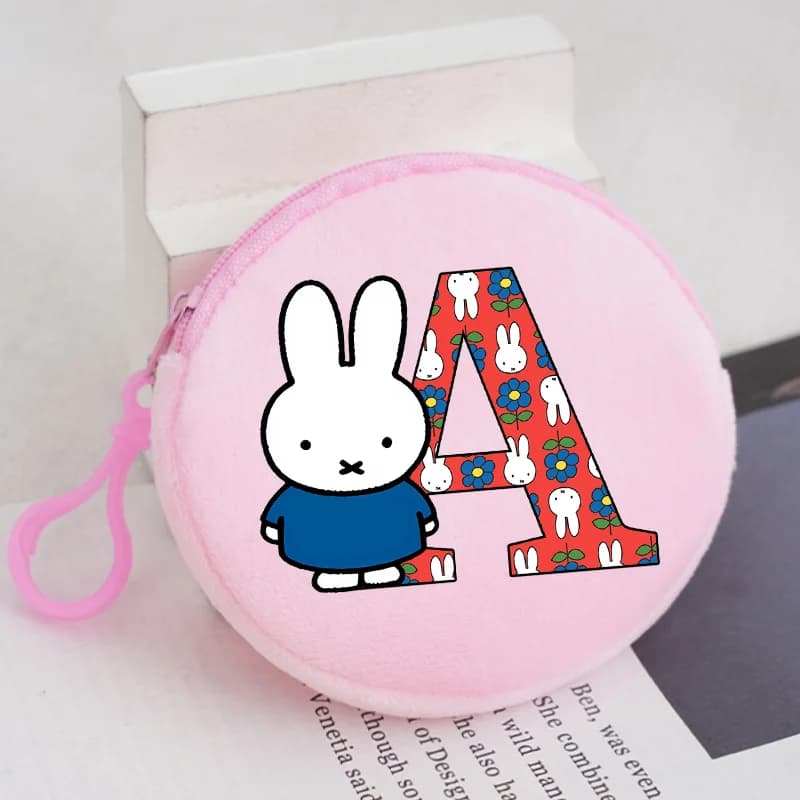 Portamonete Rotondo Miffy con Stampa Lettere A-Z, Portafoglio Cartoon per Ragazze, Borsa Portatile Kawaii, Regali di Compleanno per Bambini