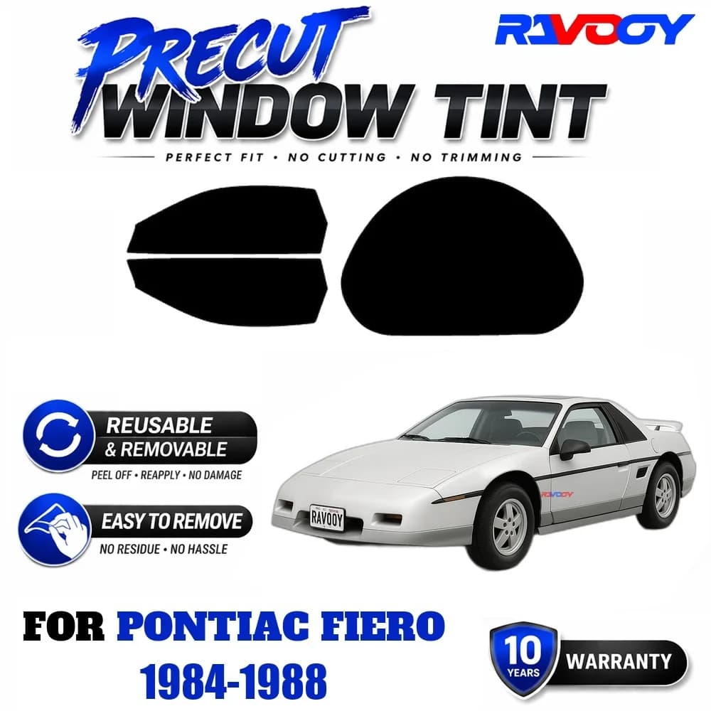 RAVOOY Precut Window Tint, Reusable Removable EPU Film, Custom Fit for Pontiac Fiero 1984-1988, UV Heat Protection