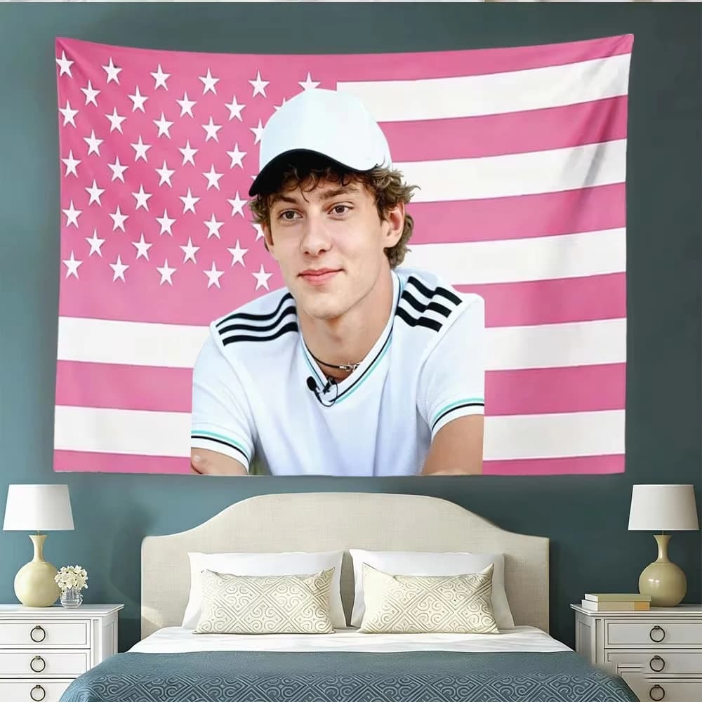 Kimi Antonelli Racer Tapestry Pink American Flag Background Portrait Wall Hanging Cloth for Bedroom Dorm Living Room Fan Home