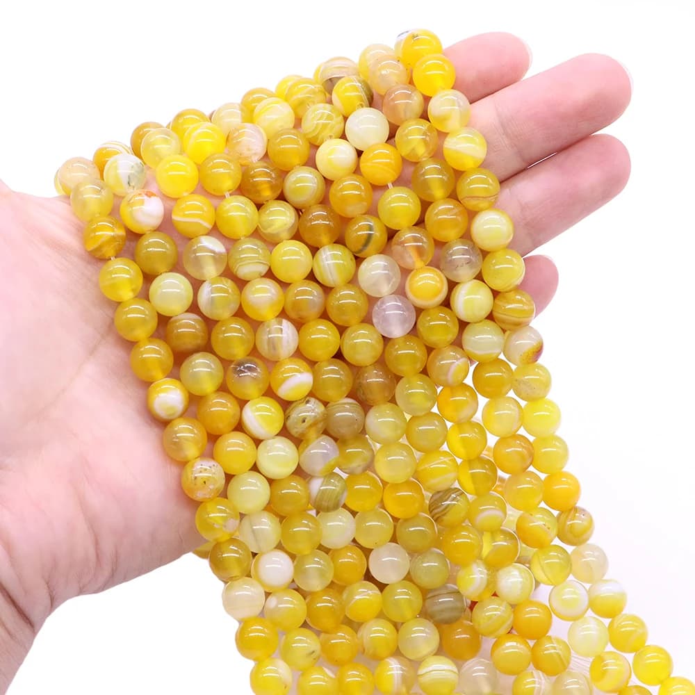 Natural Yellow Stripe Onyx Agates Round Beads Diy Bracelet Necklace for Jewelry Making Accessories Gifts 15" Strand 6 8 10 MM