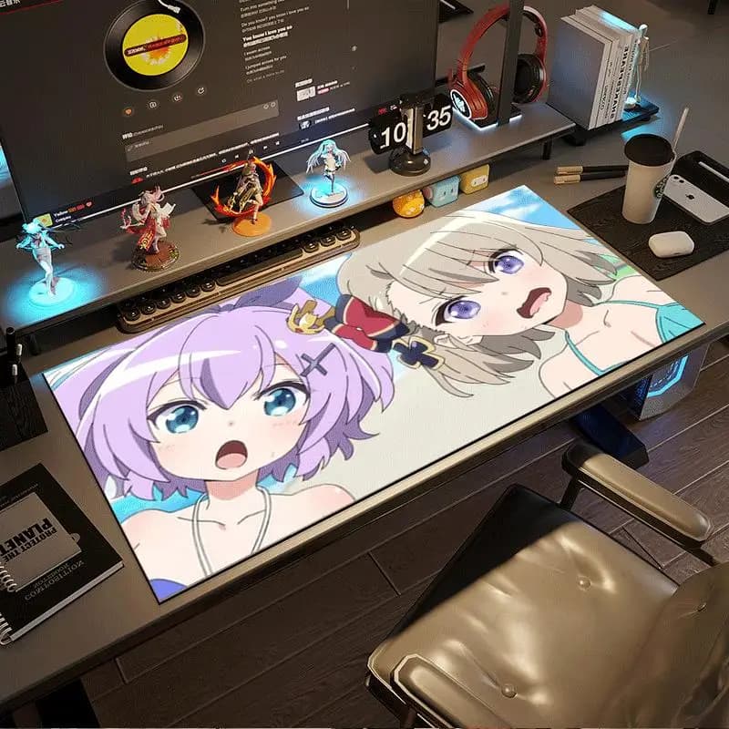 Tappetino per mouse da gaming, tappetino da scrivania, grande formato, antiscivolo, bordi cuciti, gomma morbida, viola grigio, tappetino da scrivania per ufficio Twin Anime L a pelo corto