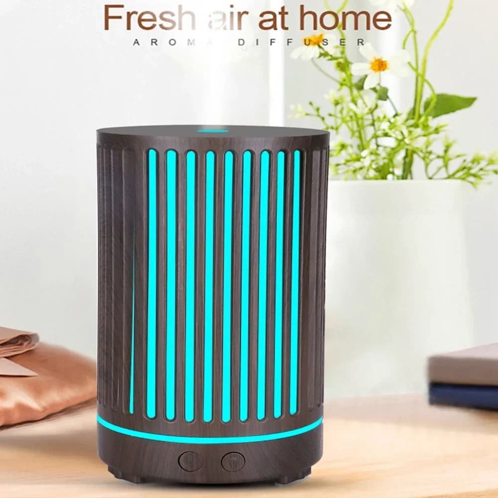 Grano di legno Umidificatore Aromaterapia Macchina Retro Bar Aroma Diffusore di oli essenziali 7 Luci notturne a LED 200ml Camera da letto Humificador