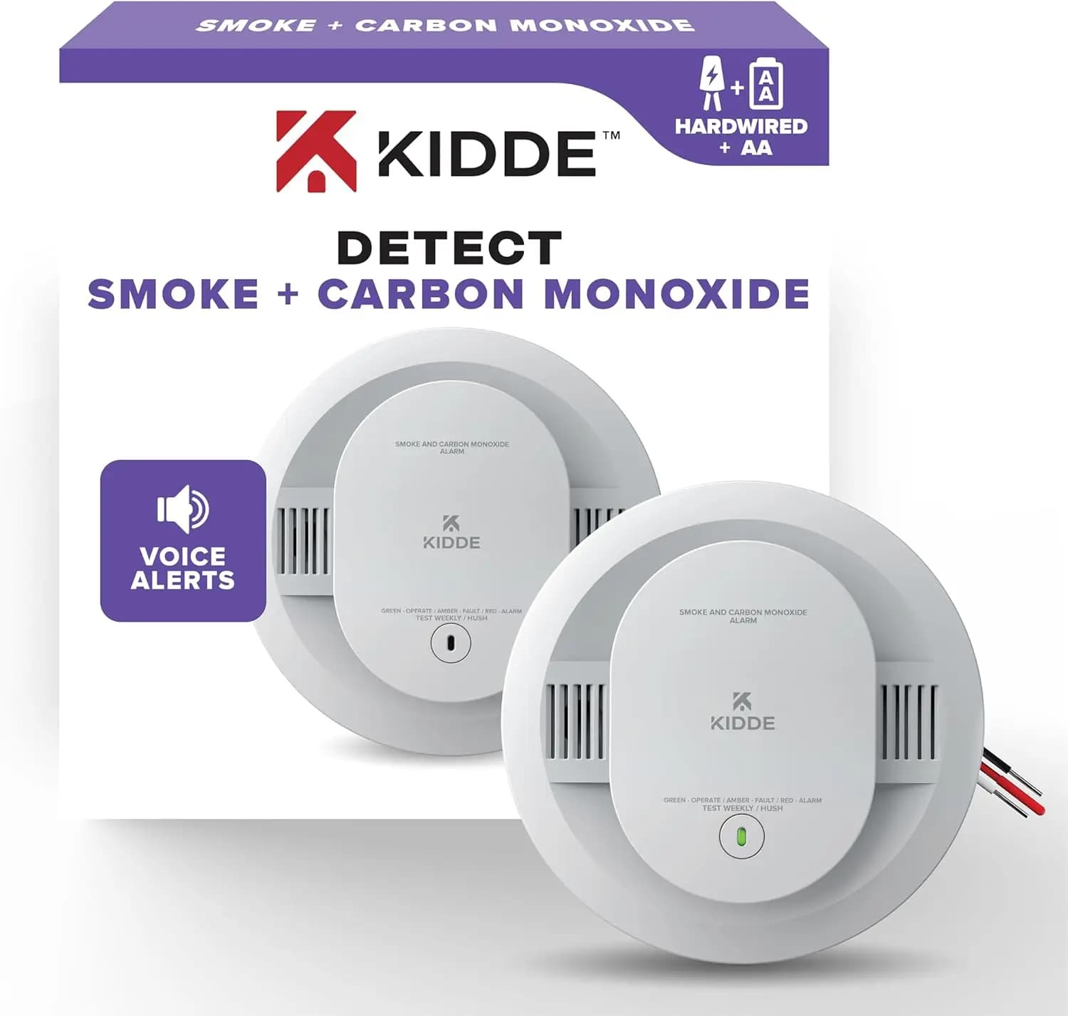 Rilevatore di Fumo e Monossido di Carbonio Cablato con Batteria AA di Backup, Avvisi Vocali, Interconnettibile, Indicatori LED in Bianco