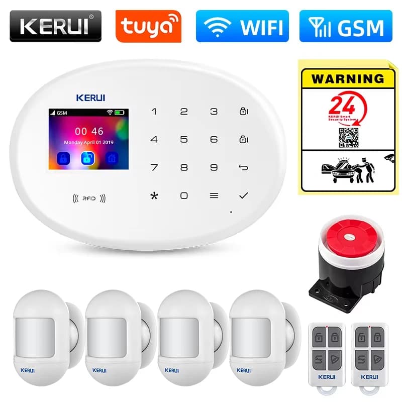 KERUI W202 Kit sistema di allarme WIFI GSM Elettrodomestico Protezione di sicurezza Tuya Smart APP Supporto Alexa con rilevatore di sensori di movimento