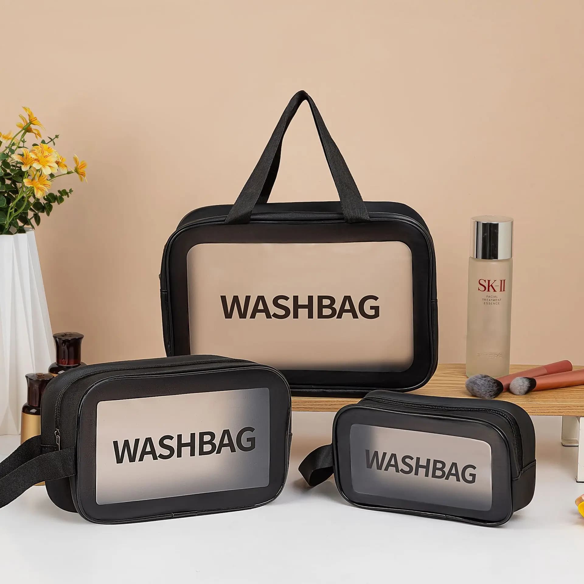 Homefish Transparent PVC Cosmetic Bag Large Capacity Dust-proof Portable Makeup Storage Bag Travel Wash Organizer
