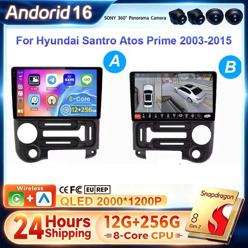 Android 15 Radio Stereo For Hyundai Santro Atos Prime 2003-2015 Auto Multimedia Player GPS Navigation Head Unit 4G QLED Screen