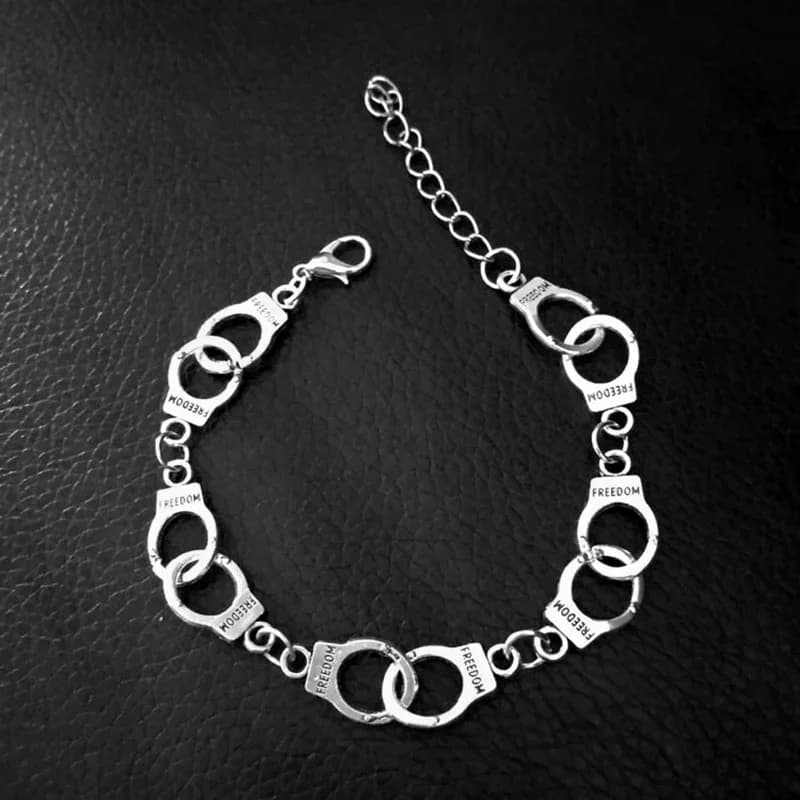 Bracciale a catena con manette in stile punk, regalo per coppie di innamorati.