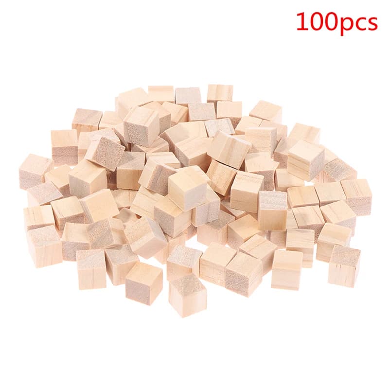 100pcs Unfinished Mini DIY Wooden Cubes Solid Square Craft Blocks for Woodwork