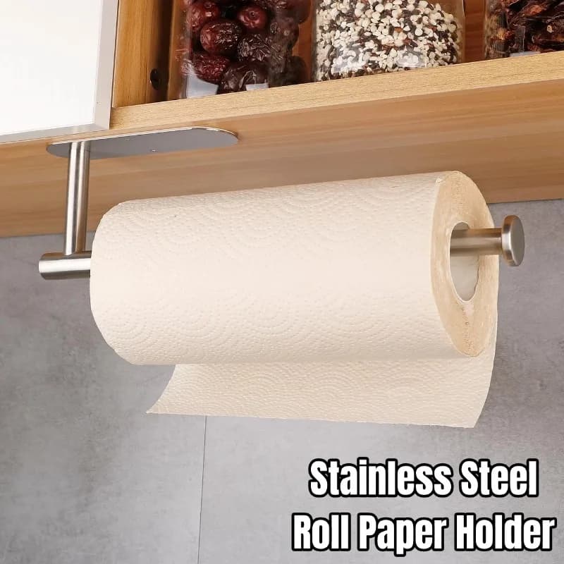 Portarotolo di Carta Igienica in Acciaio Inox, Adesivo Senza Foratura, Dispenser da Parete, Porta Rotolo da Cucina, Supporto per Carta Igienica da Bagno