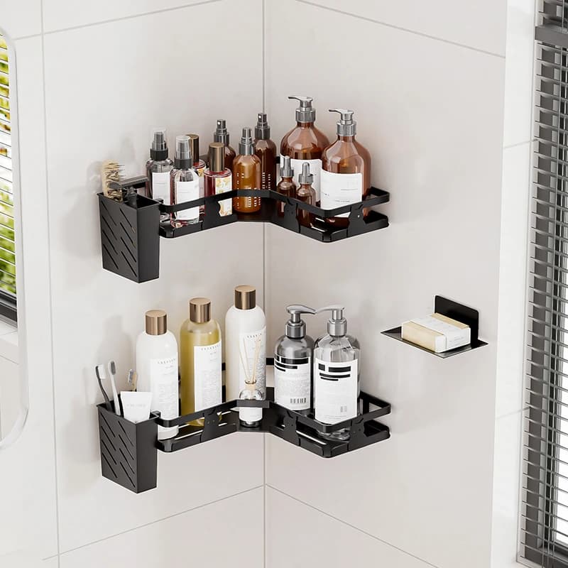 Bathroom non perforated corner rack storage rack, bathroom toiletries storage rack, bathroom wall mounted corner rack