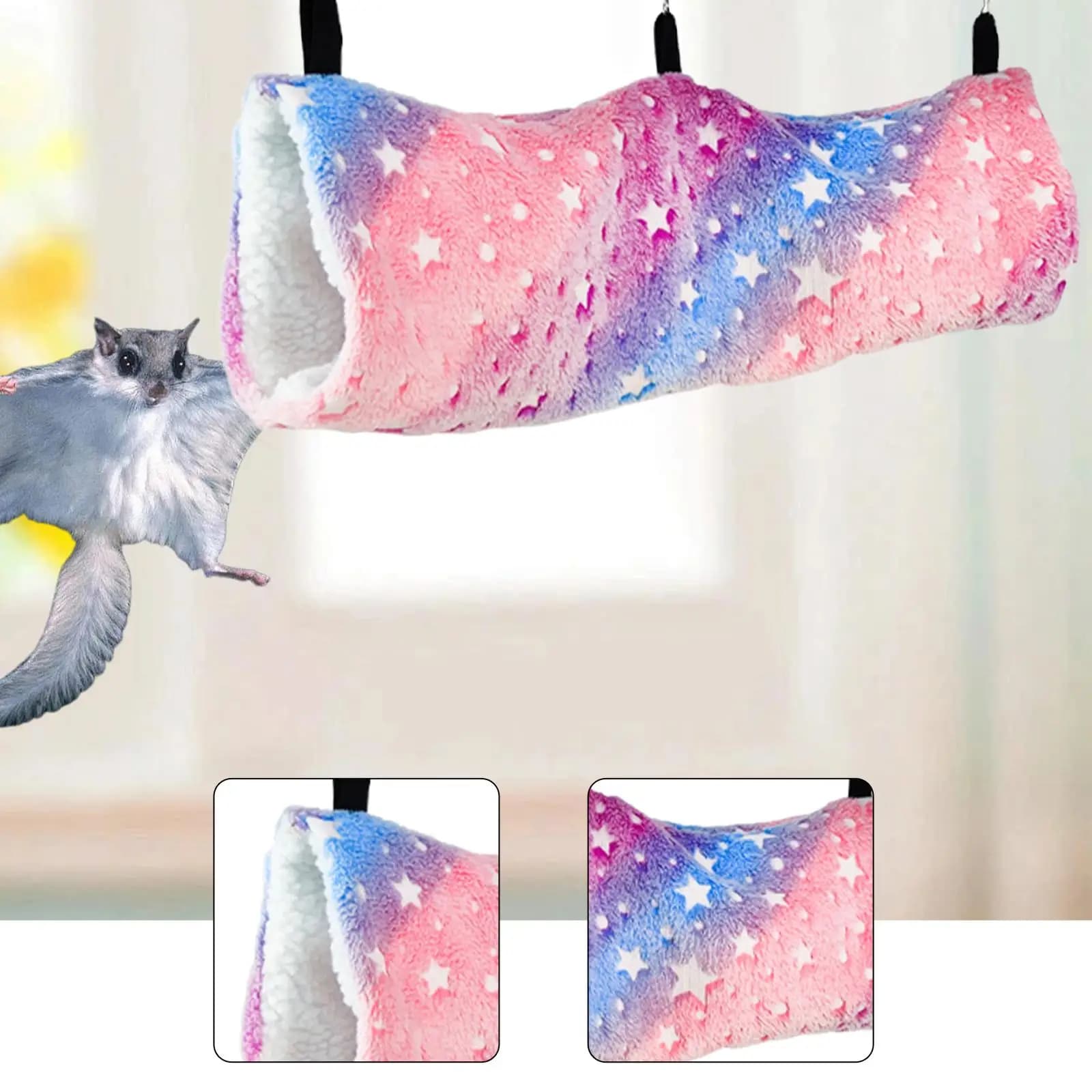 Intrattenimento per nido di amaca per furetto, giocattolo per criceti sospeso, accessori per gabbie per piccoli animali per aliante di zucchero di scoiattolo