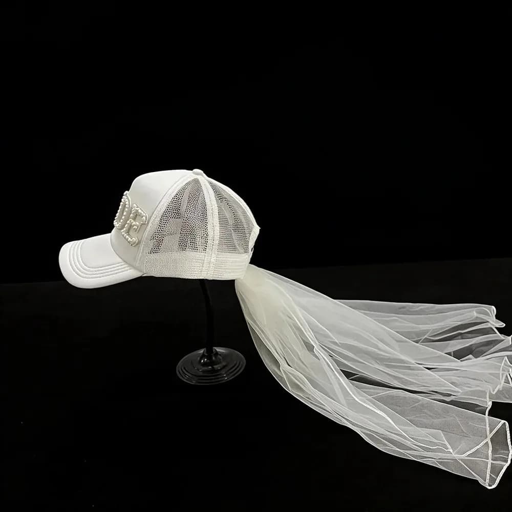Breathable Bridal Veil Baseball Cap Adjustable Romantic Groom Hat Solid Color Comfortable Summer Baseball Cap Photo Prop