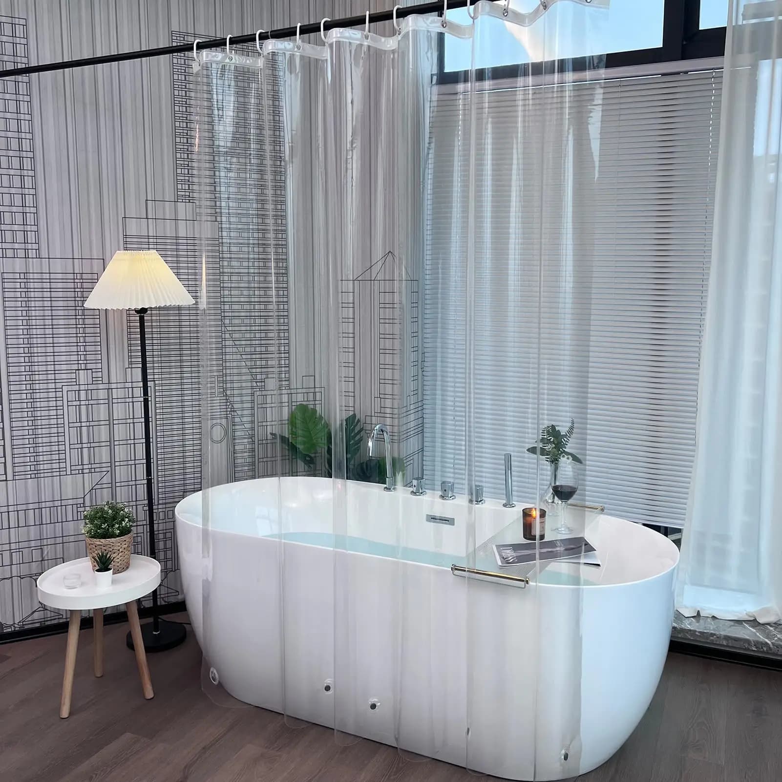 Clear Plastic Shower Curtains Mouldproof Mildew Resistant Transparent Waterproof PEVA 180cm Shower Curtain with Magnet Weights