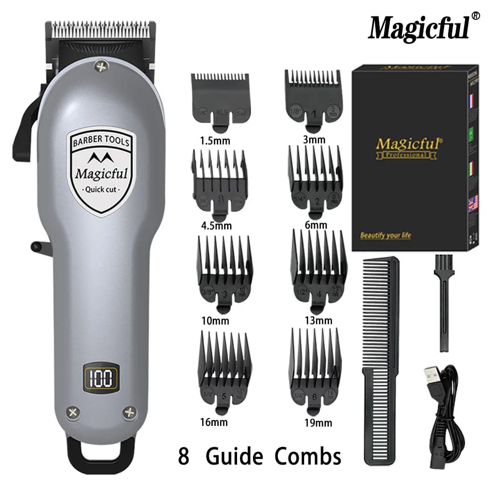 Tagliacapelli elettrico regolabile con finitura professionale Magicful Fashion per uomo, batteria ricaricabile agli ioni di litio