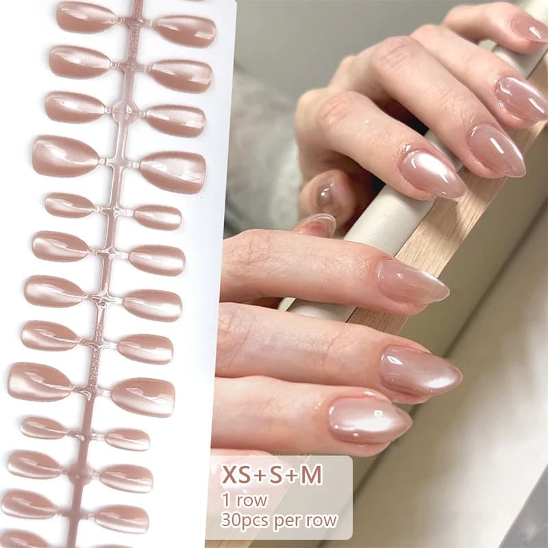30 Pieces Finte Nails Nude Magnetic Effect, Fashionable Nails, Simplicious Finnish Nails, Full Cover Pressure Nails, DIY Tool