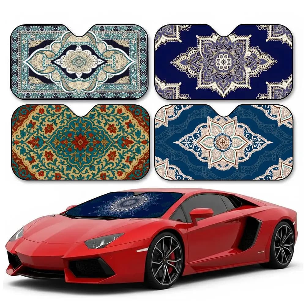 Parasole per Parabrezza con Motivi Islamici in Foglio di Alluminio, Protezione UV e Isolamento Termico Riutilizzabile