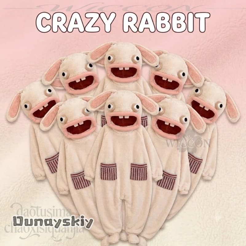 Kawaii Funny Cartoon Furry Rabbit Monster Cosplay Jumpsuit Pajamas Abstract Winter Furry Homewear Halloween Christmas Party Cos