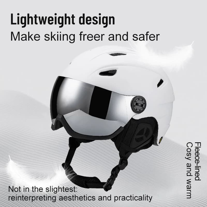 Horntour Casco da sci di alta qualità Occhiali da neve integrati Attrezzatura da sci da esterno ultraleggera e calda per uomini, donne e bambini
