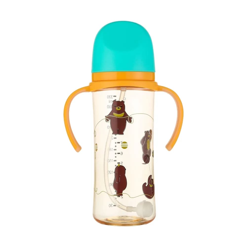 Biberon per bambini in cartone animato con manico Biberon trasparente per bambini Resistente alle cadute Modello animale Tazza per il latte per bambini Cura del neonato