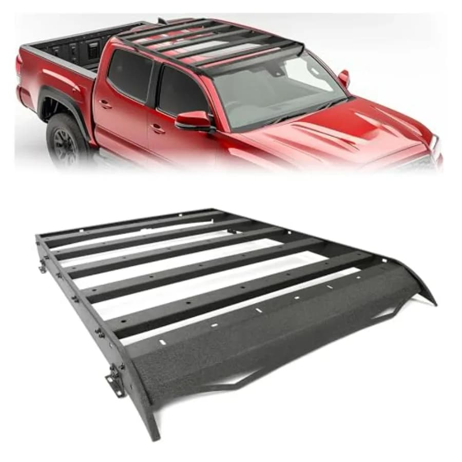 Portapacchi Compatibile con Tacoma 2005-2023 2a e 3a Generazione Double Cab, Cesto Portabagagli da Tetto 350LBS Nero