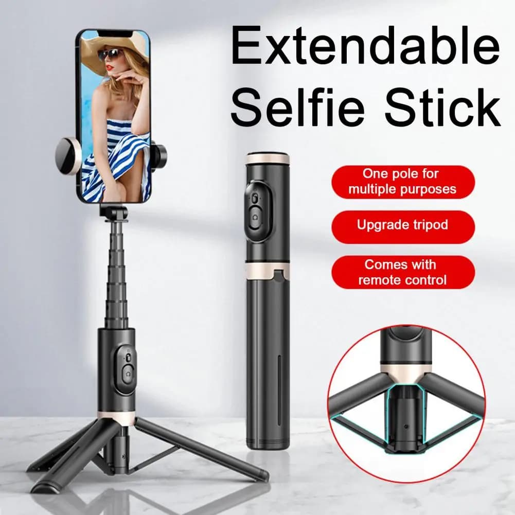 Treppiede per selfie stick allungabile con otturatore remoto wireless Asta per selfie compatta Supporto per cellulare Accessori per selfie stick