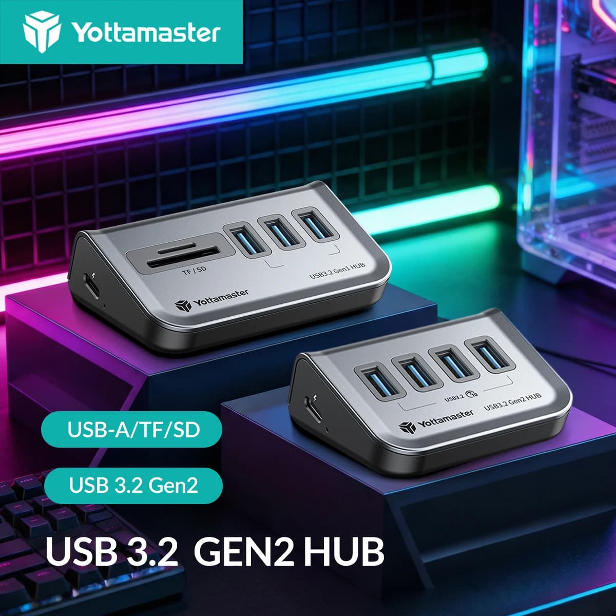 Hub USB 3.2 Gen1 Gen2 Portatile Yottamaster, Hub Dati 10/5Gbps, Alimentazione Disco Rigido PD18W/60W, SD/TF per PC, PS4, Laptop, Surface, Mouse