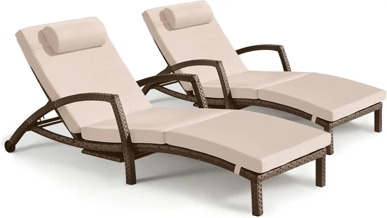 Set di Due Chaise Longue in Vimini per Esterni, Sedie da Piscina con Schienale Regolabile e Portabicchieri