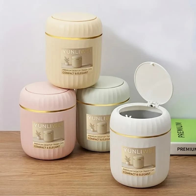 Yunliwei Mini Desktop Trash Can with Lid Garbage Waste Bin Organizer Bedroom Office Desk Storage Box Made Durable Plastic Home