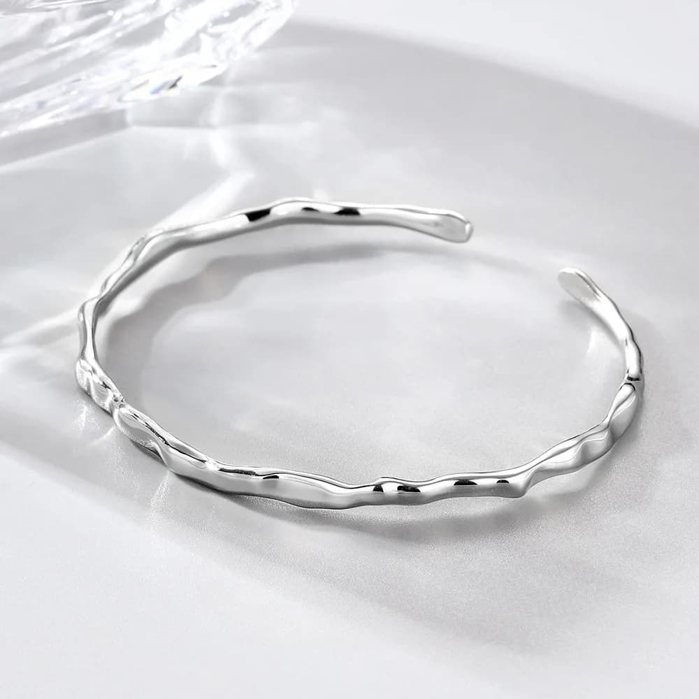 Nuova Personalità Semplice Argento Sterling 925 Lucido Irregolare Creativo Elegante Concavo E Convesso Braccialetti di Apertura della Superficie TYB609