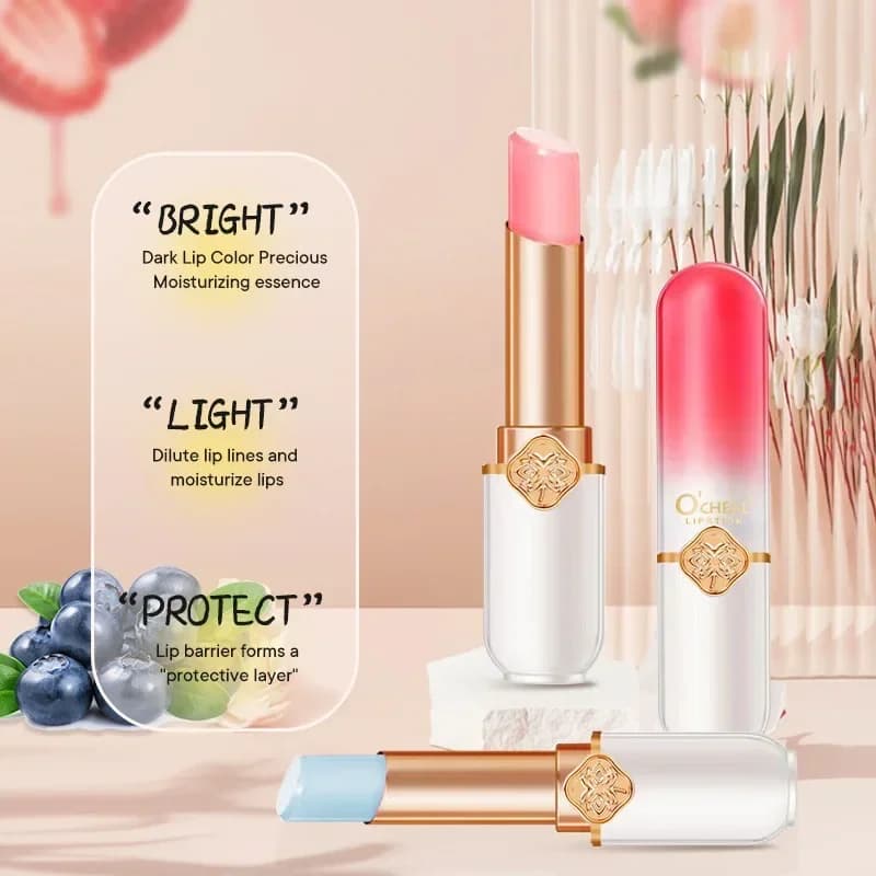 O'CHEAL Color Changing Lipstick Fruit Flavored Lip Balm Moisturizing Waterproof Long-Lasting Temperature Sensitive Lip Care