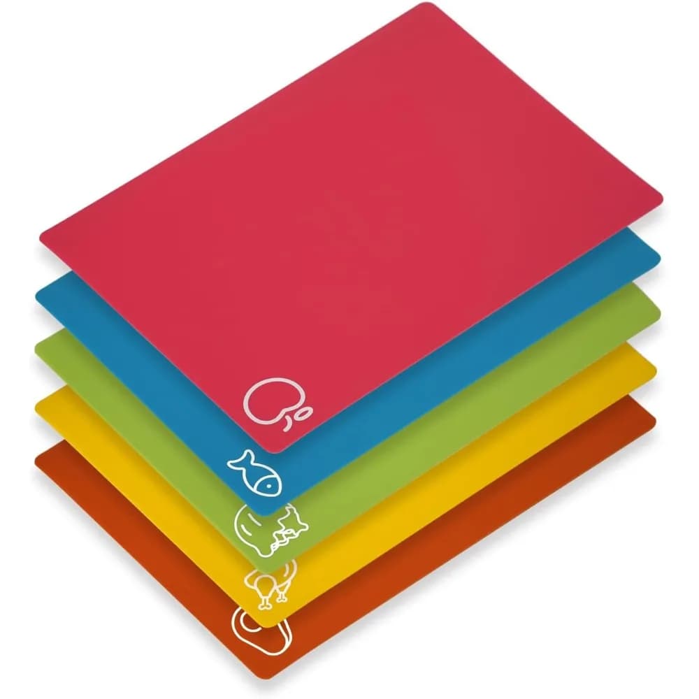 5 Pieces Flexible Plastic Cutting Boards Set BPA Free Non Slip Mats for Meat Vegetables and Kitchen Food Prep