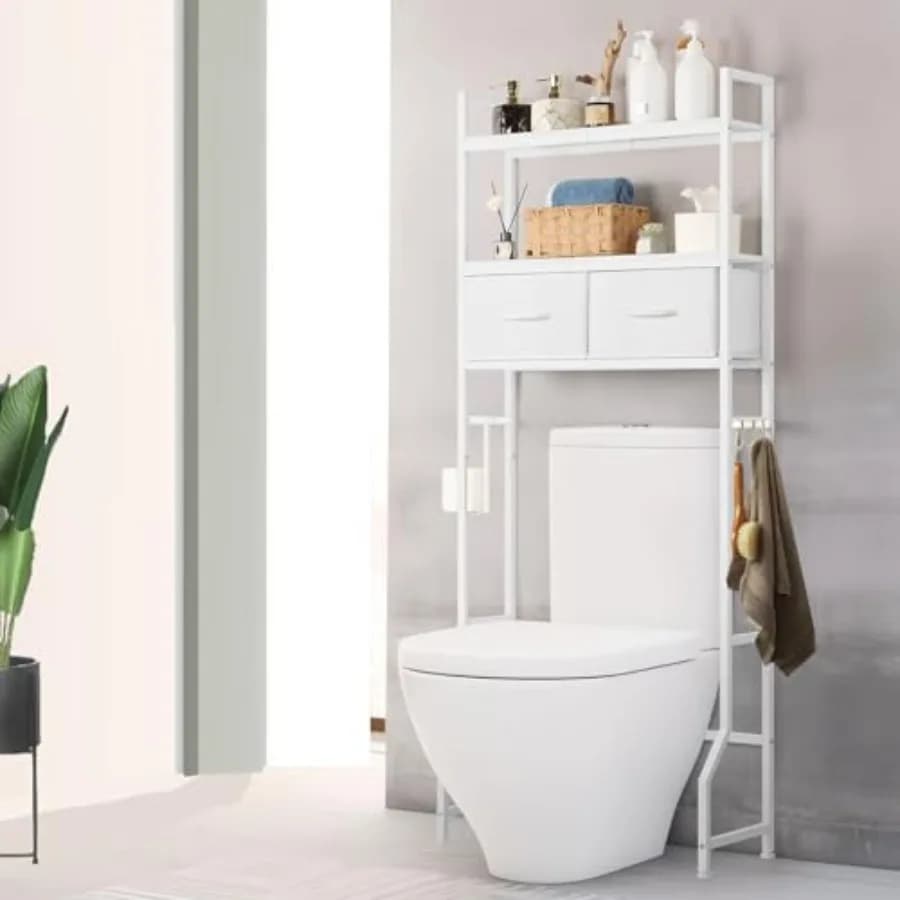 Mobiletto Salvaspazio da Bagno Sopra il WC con Cassetti in Tessuto, Organizzatore a 3 Livelli per il Bagno Dietro il WC, Scaffale Organizzativo