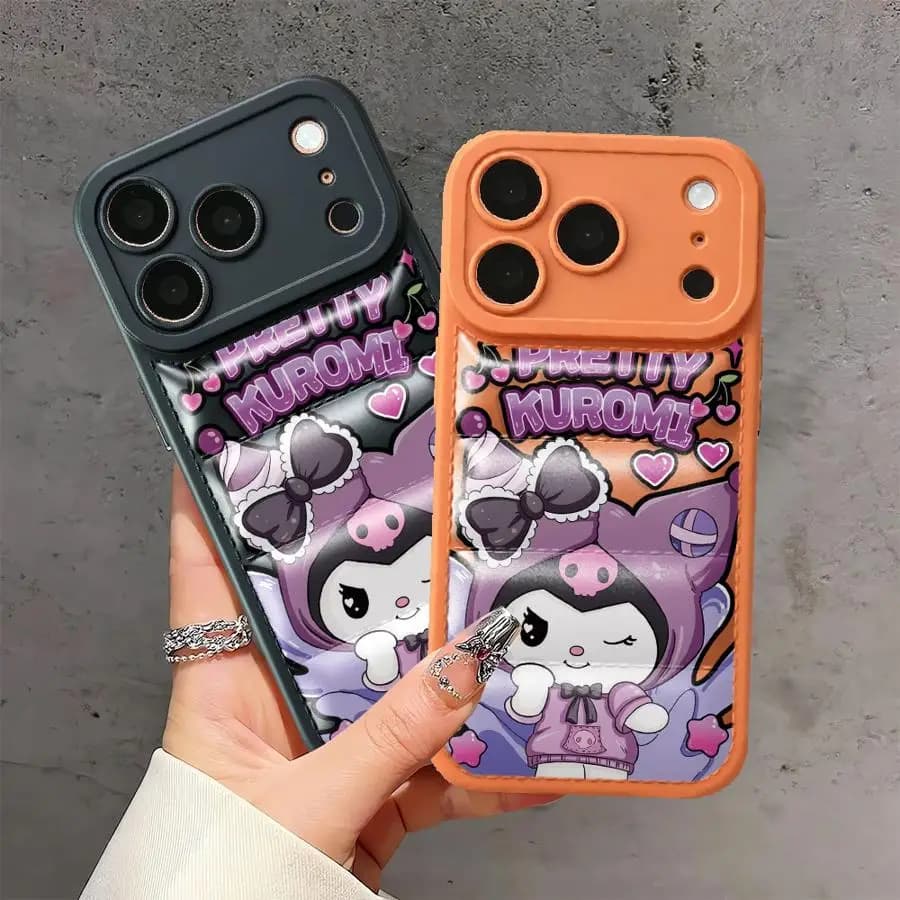 Sanrio Cute Kuromi Case For iPhone 17 12 11 13 15 Plus 14 Air 16e 16 Pro Max Down Jacket Phone Cover