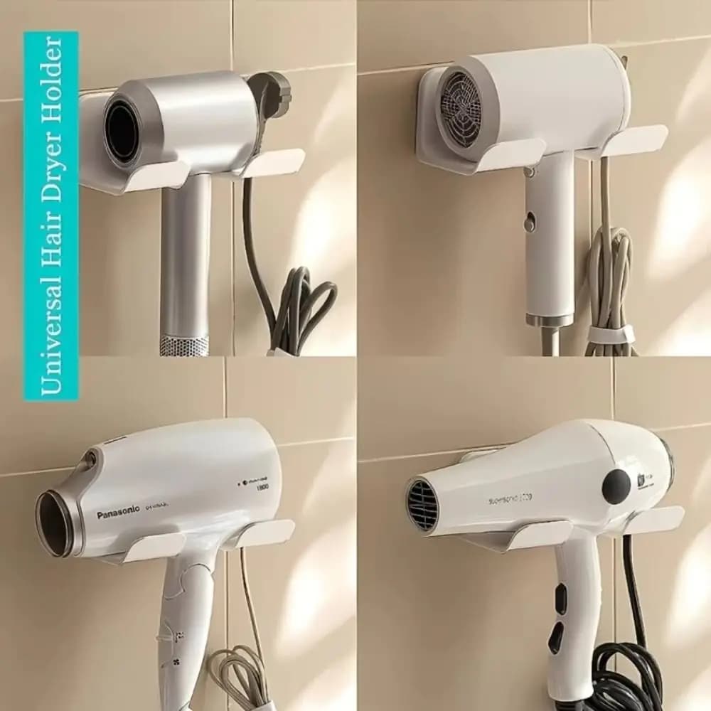 New Wall Mounted Hair Dryer Holder Non Perforated Universal Hair Dryer Rack Self-adhesive Bathroom Storage Rack