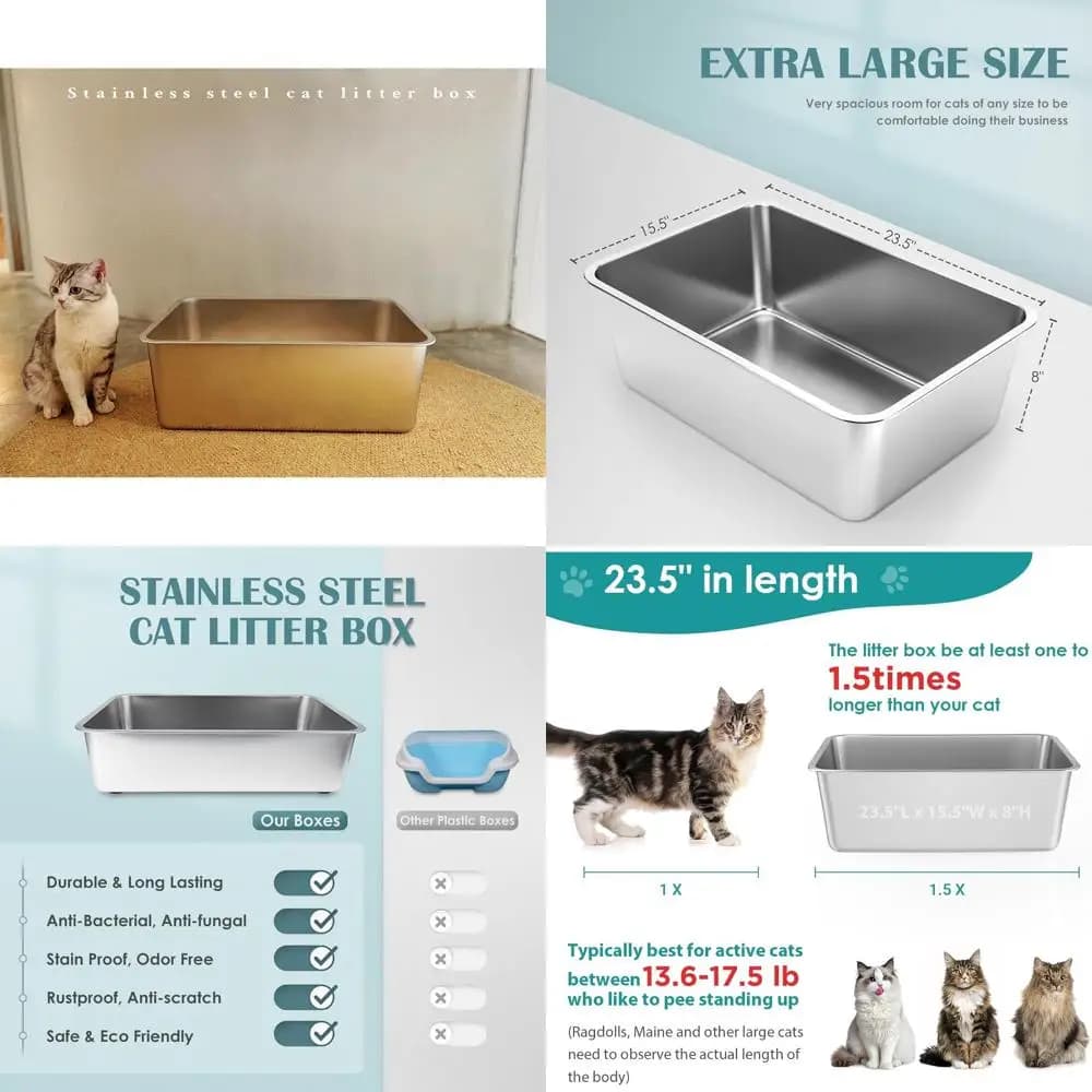 Lettiera per Gatti in Metallo Grande, Resistente agli Odori, Antimacchia, Antiruggine, Antiaderente, Base Antiscivolo