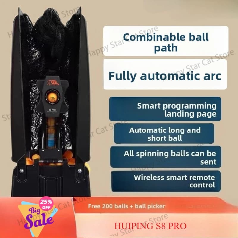 Robot da Ping Pong Intelligente Huipang S8-PRO, Programmabile, Completamente Automatico con Traiettoria della Palla ad Arco e Combinata, Palline Lunghe/Corte per Allenamento Domestico