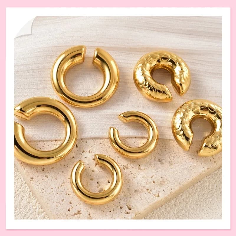 Orecchini a cerchio dorati, clip per orecchie non perforate, senza piercing, clip per osso auricolare, orecchini testurizzati, cintura impilabile