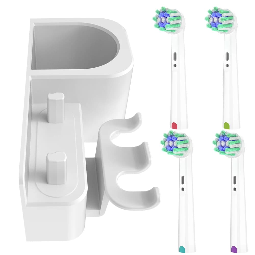 4 testine di ricambio per spazzolino Cross Action e supporto per spazzolino da denti montato a parete, compatibile con spazzolini elettrici Oral B